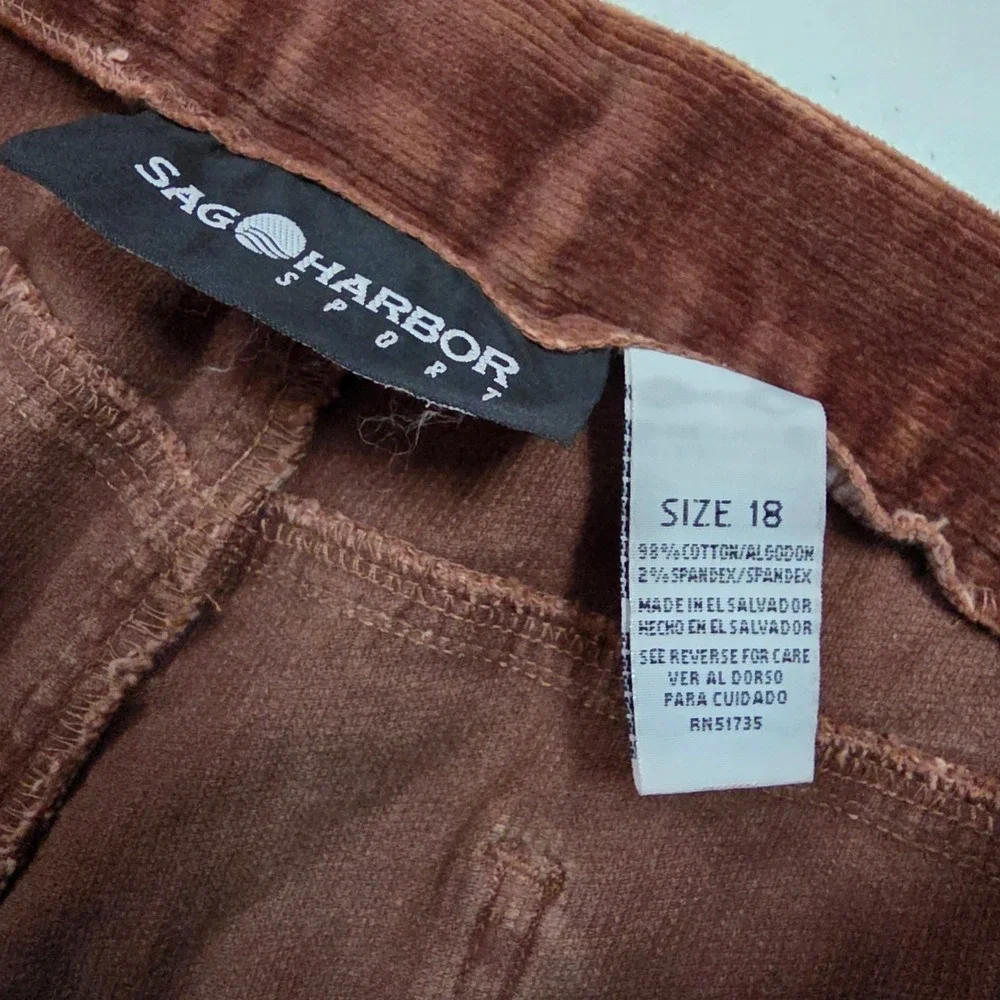 Sag Harbor Sport Rust Brown Corduroy Pants Womens 18 High Rise Straight Wide Leg